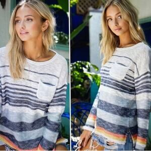 HEM & THREAD | Striped Cotton Knit Sweater NEW Womens Large Lightweight Pullover